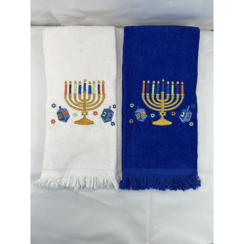 2 Pcs Set Rite Lite Chanukah Sparkle Printed Towel 1 White‎ & 1 Blue 24x15”